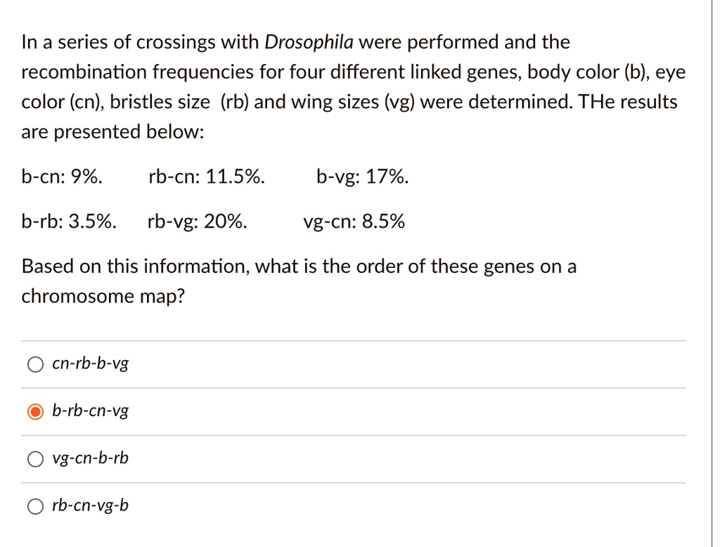 In A Series Of Crossings With Drosophila, Recombination Frequencies For ...