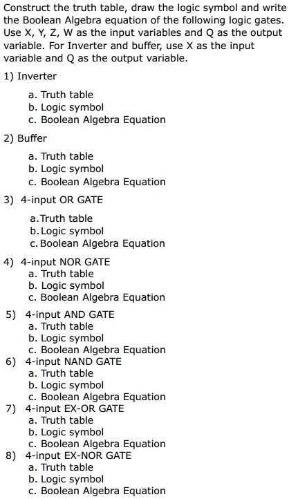 Construct the truth table, draw the logic symbol and write the Boolean ...