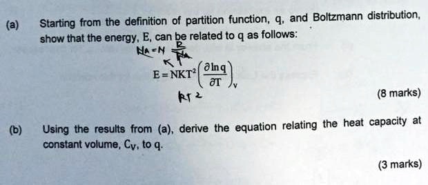 Solved Starting From The Definition Of The Partition Function Z And