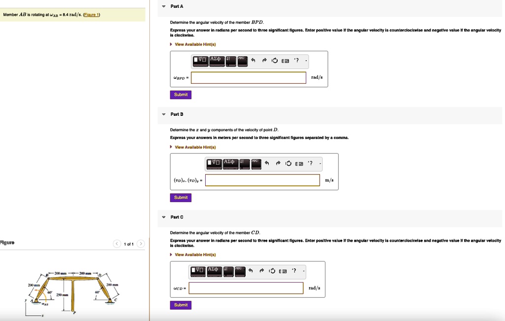 SOLVED: Texts: Part A Member A.B Is Rotating At ω = 8.4 Rad/s. (Figure ...