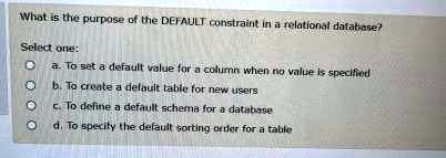 What is the purpose of the DEFAULT constraint in a relational database ...