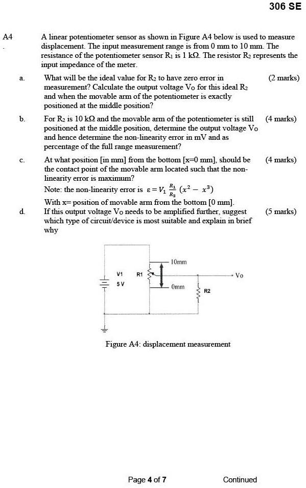 SOLVED A linear potentiometer sensor, as shown in Figure A4 below, is