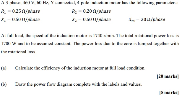 a 3 phase 460 v 60 hz y connected 4 pole induction motor has the ...