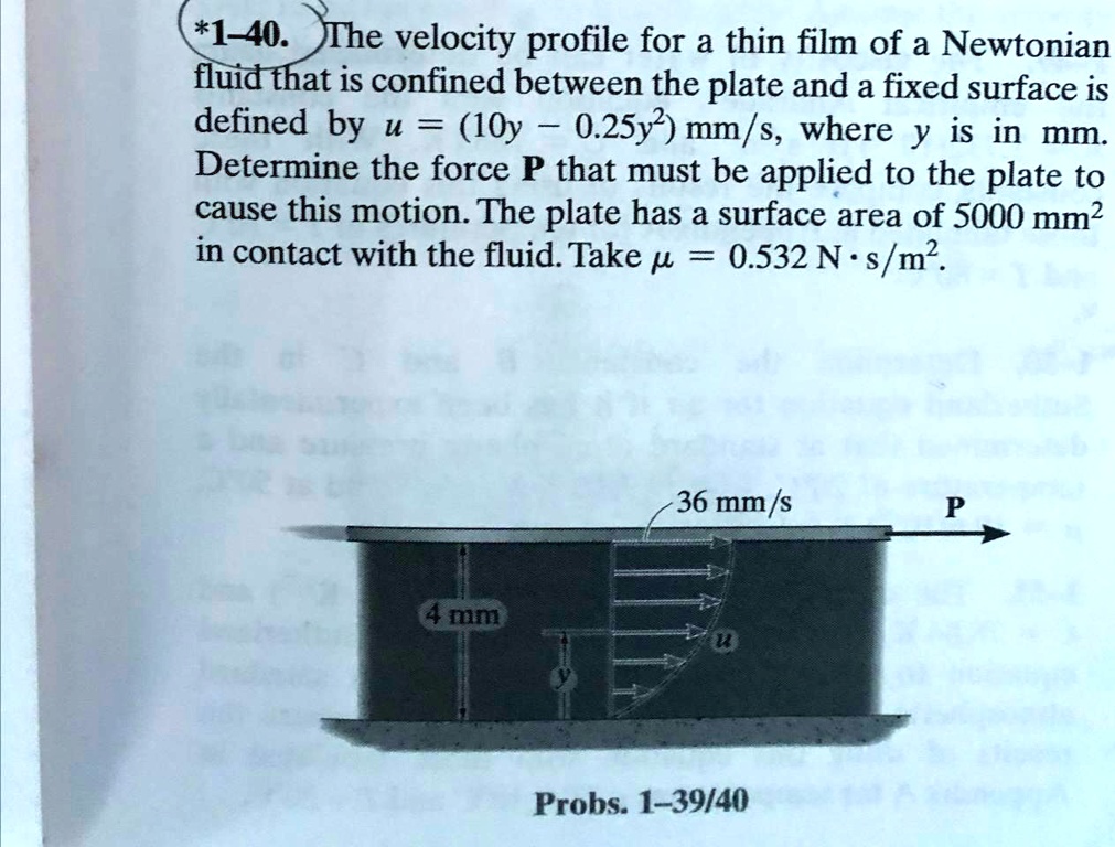 *1-40. The velocity profile for a thin film of a Newtonian fluid that ...