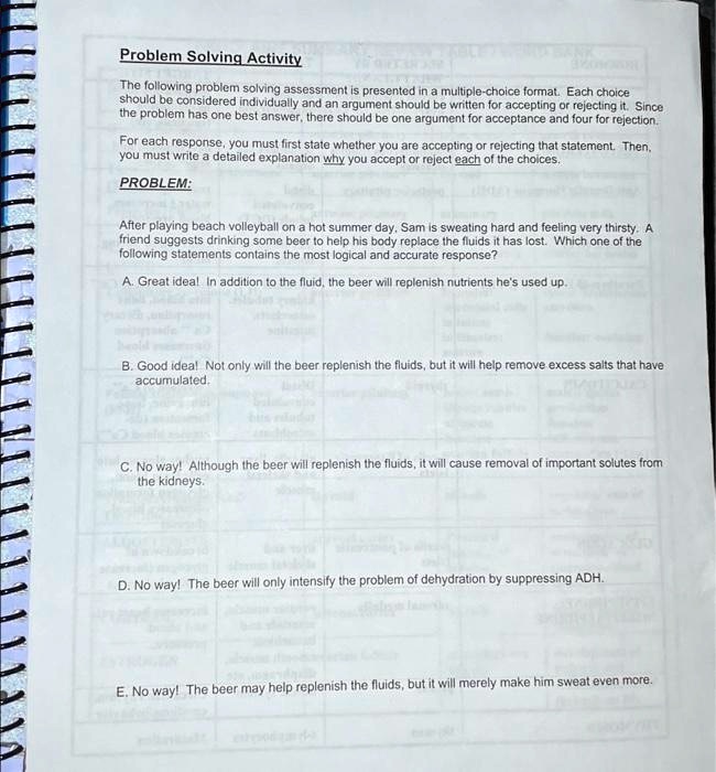 Problem Solving Activity The following problem solving assessment is ...