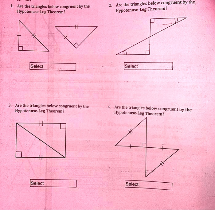 SOLVEDAre the triangles below congruent by the HypotenuseLeg Theorem