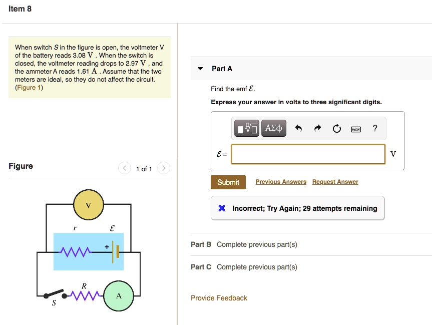 SOLVED Item 8 When switch Sin the figure open the voltmeter the battery reads 08 V When the