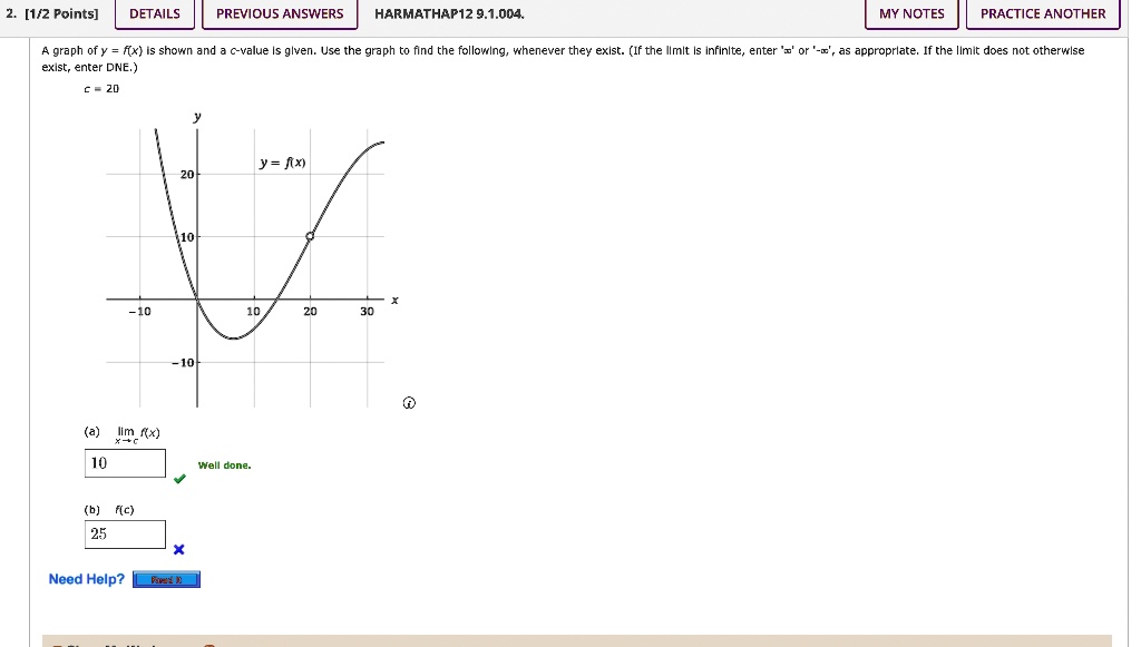 212points details previousanswers harmathap1291004 my notes practiceanother a graph of y fx is shown and a c value is given use the graph to find the following whenever they exist if the lim 03127