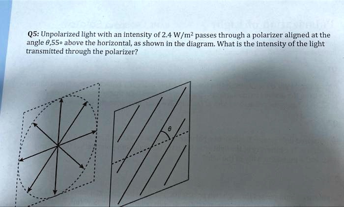 Q5: Unpolarized light with an intensity of 2.4 W/m² passes through a ...