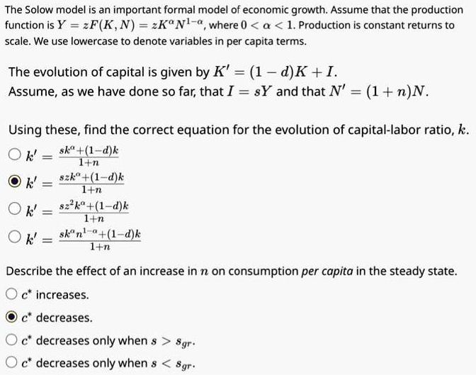 SOLVED: Texts: The Solow model is an important formal model of economic ...