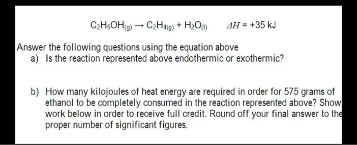 SOLVED C2H5OH g C2H4 g H2O g H 35 kJ Answer the