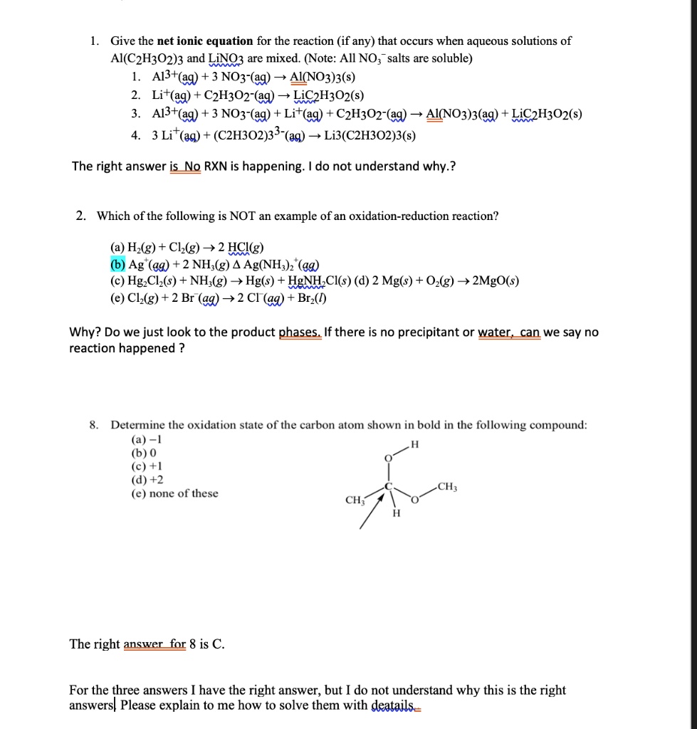 SOLVED: Give the net ionic equation for the reaction (if any) that ...