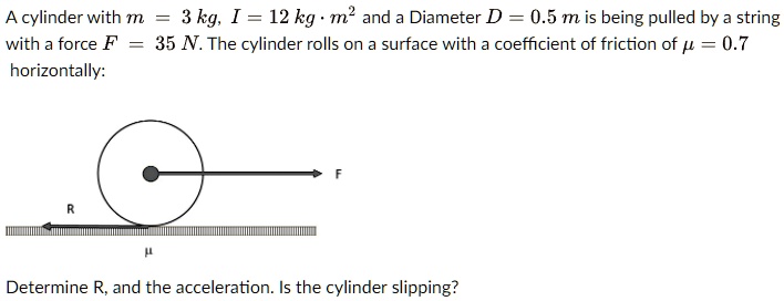 SOLVED: A cylinder with m 3 kg, I = 12 kg m? and Diameter D = 0.5 m is ...