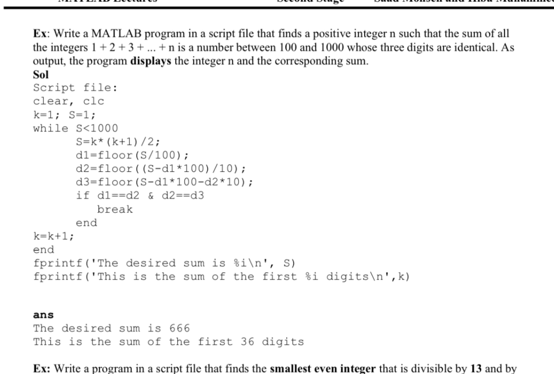 Ex: Write a MATLAB program in a script file that finds a positive ...