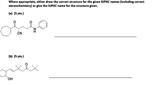 Solved Where Appropriate Either Draw The Correct Structure For The Given Iupac Names 5342