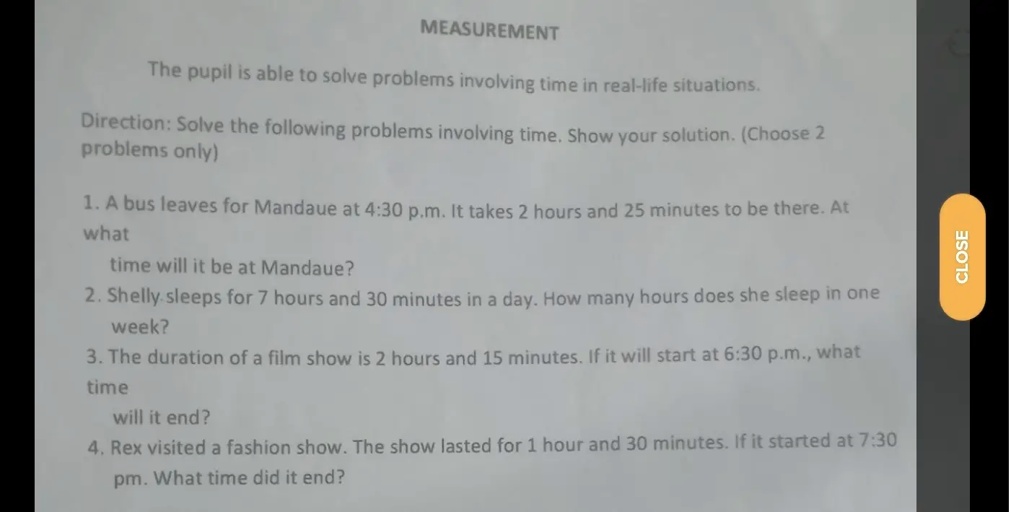 SOLVED: MEASUREMENT The pupil is able to solve problems involving time ...