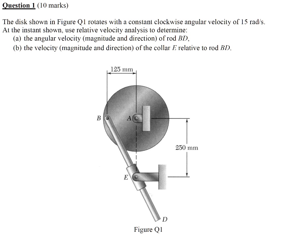 Question 1 (10 marks) The disk shown in Figure Q1 rotates with a ...