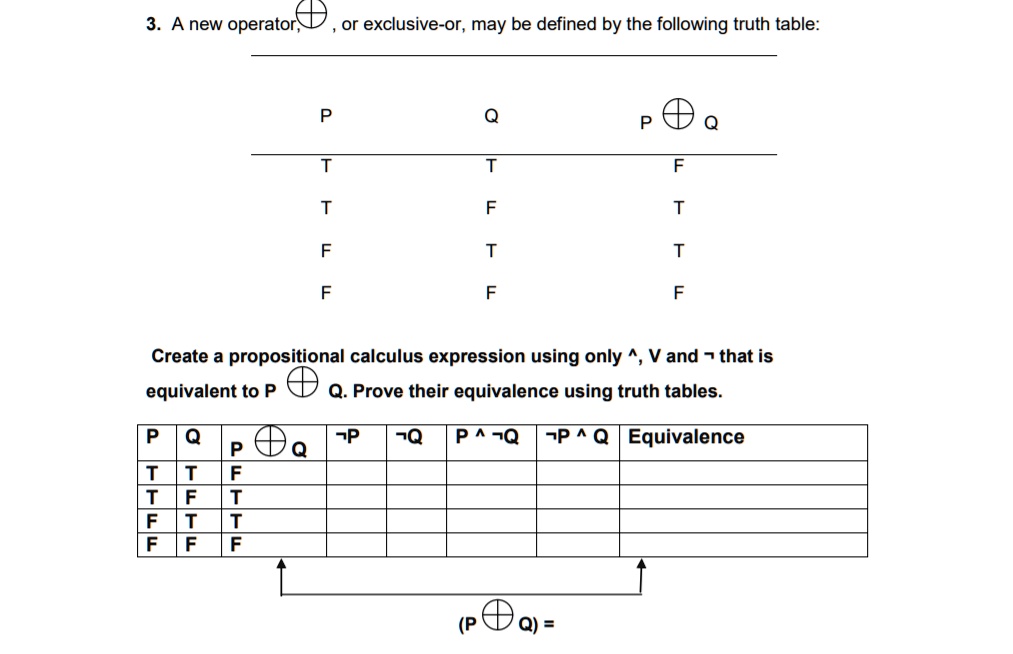 3. A new operator, ⊕, or exclusive-or, may be defined by the...