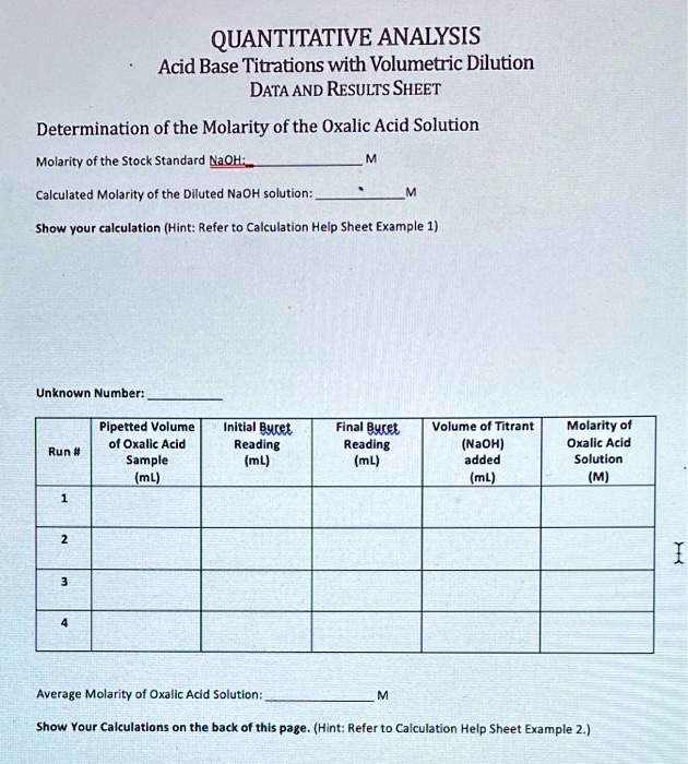 SOLVED QUANTITATIVE ANALYSIS AcidBase Titrations with Volumetric