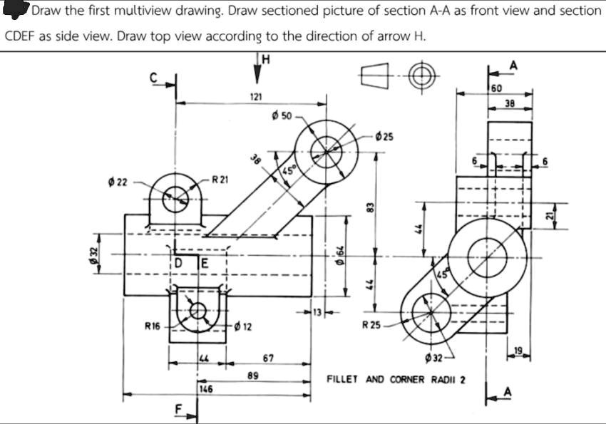 SOLVED: Draw the first multiview drawing. Draw a sectioned picture of A ...