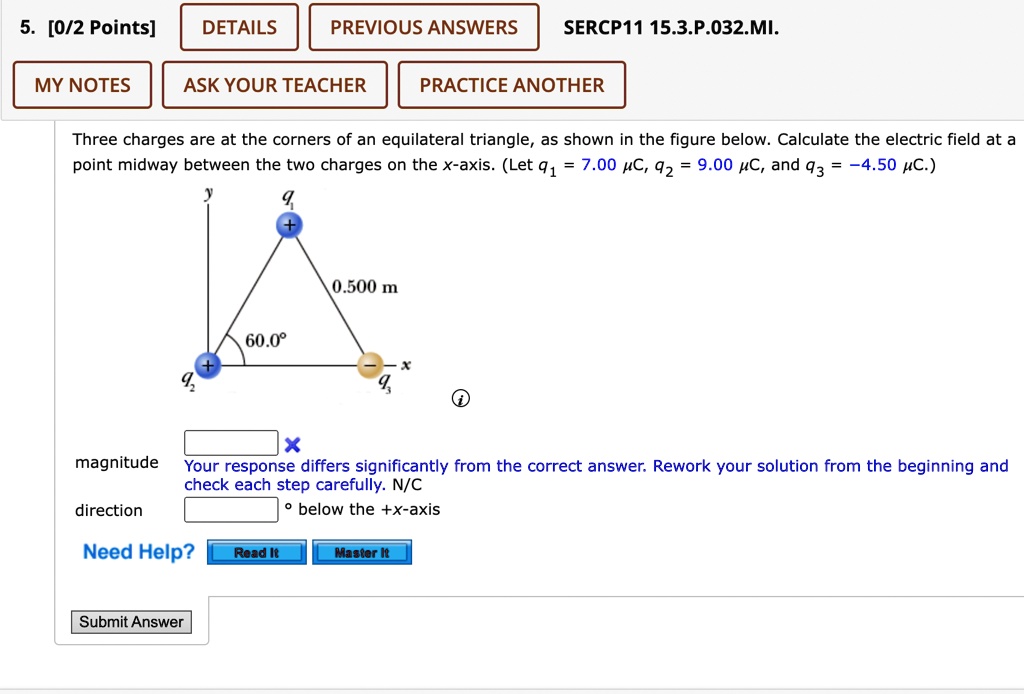 SOLVED: Three charges are at the corners of an equilateral triangle, as ...