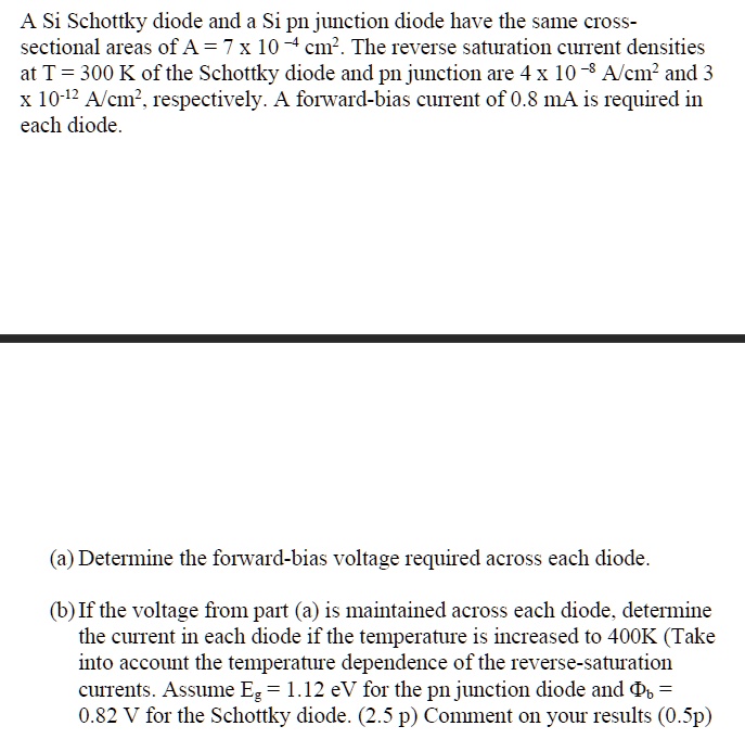 SOLVED A Si Schottky diode and a Si pn junction diode have the same