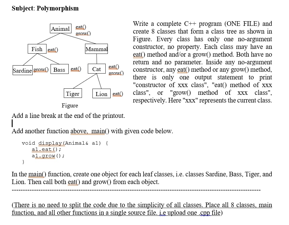 VIDEO solution: Subject: Polymorphism Write a complete C++ program (ONE ...