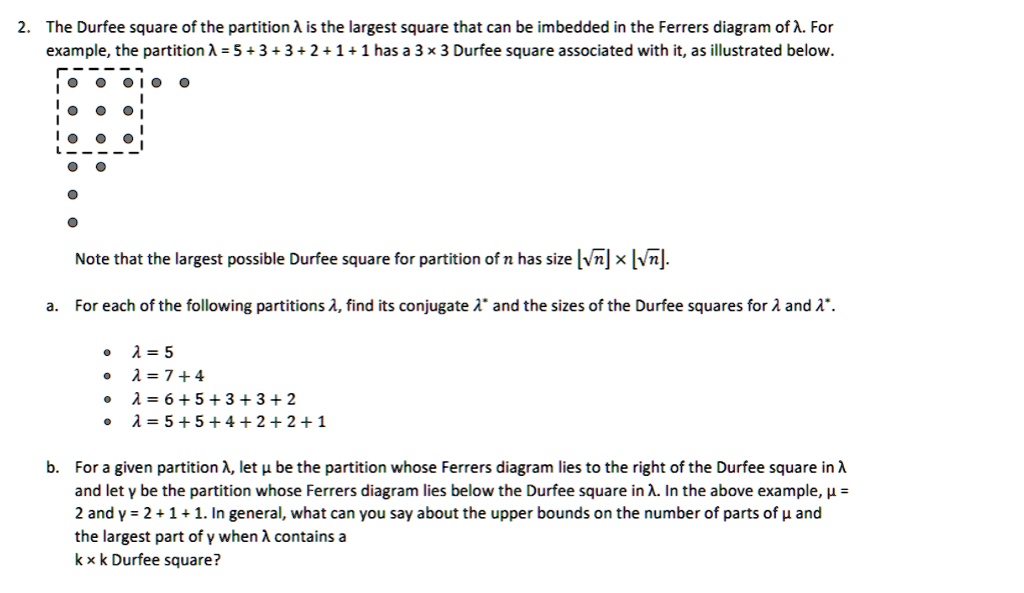 SOLVED: The Durfee Square Of The Partition A Is The Largest Square That ...