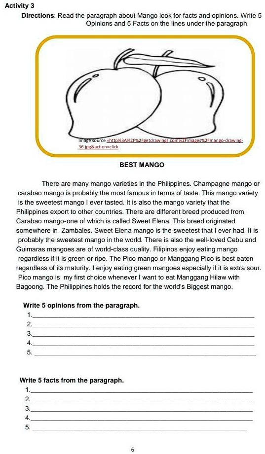 Mango Paragraph please help me to get the information activity 3 directions read the ...