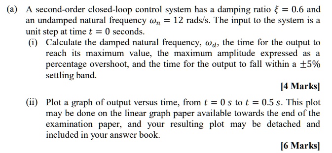 (a) A second-order closed-loop control system has a damping ratio ξ = 0 ...