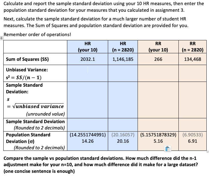 SOLVED Calculate and report the sample standard deviation using your