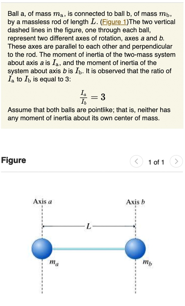 Ball a, of mass ma, is connected to ball b, of mass mb, by a massless ...