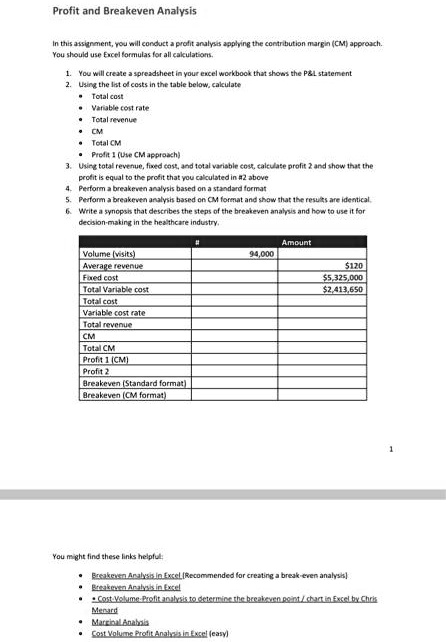 Solved: Profit And Breakeven Analysis You Should Use Excel Formulas For 