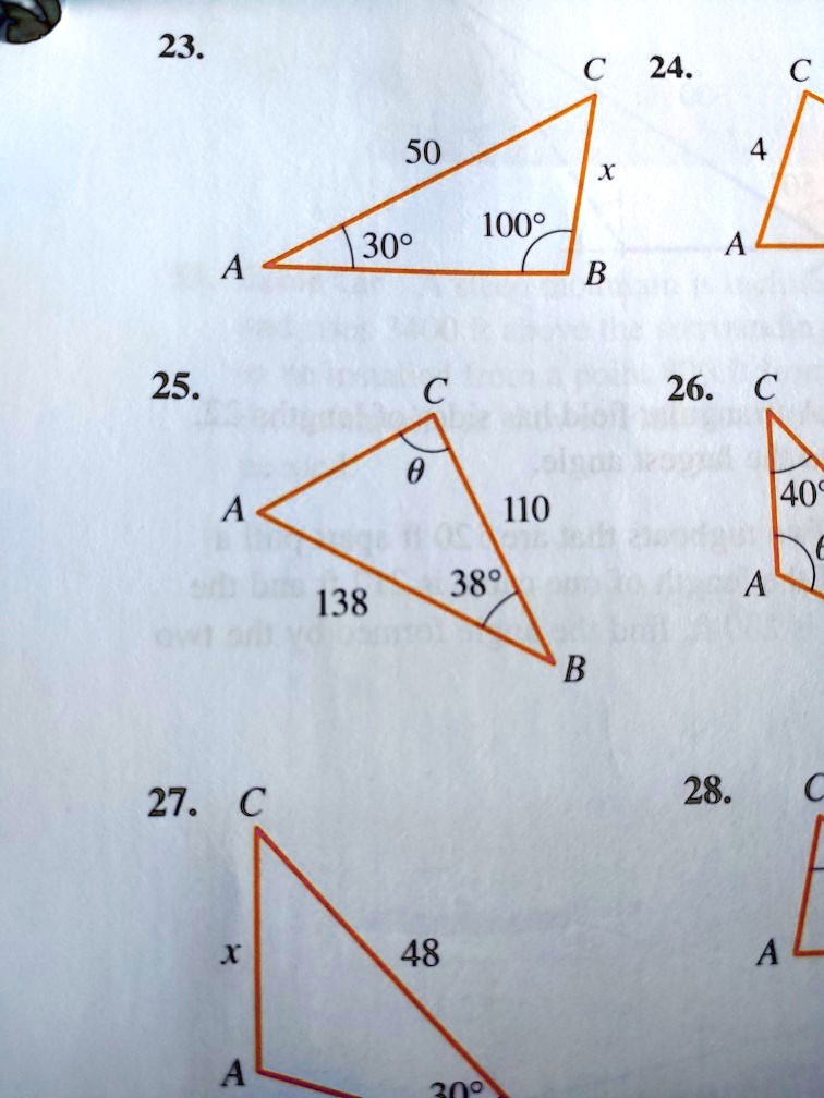 23. 
C
50
x
30° 100°
A B
24.
C
4
A
25. 
C
?
A 110
38°
138
B
26. 
C
40°
A
27. 
C
x 48
A
30°
28.
C
A