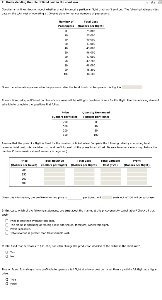 2 Understanding The Role Of Fixed Cost In The Short Run A Aa Consider ...