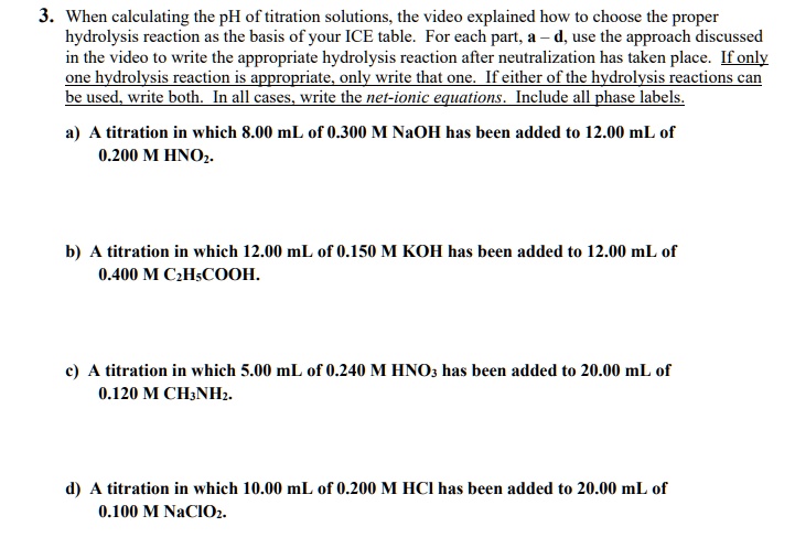 SOLVED When calculating the pH of titration solutions, the video