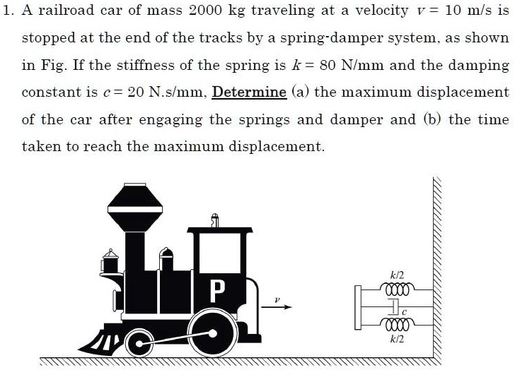 SOLVED: A railroad car of mass 2000 kg traveling at a velocity v = 10 m ...