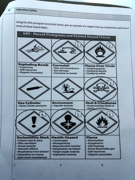 Laboratory Safety Using the GHS pictogram (encircled) below,...