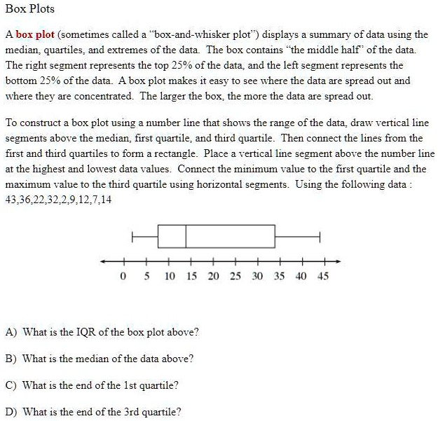 SOLVED: PLEASE HELP WITH A, B, C, AND D Box Plots A box plot (sometimes ...