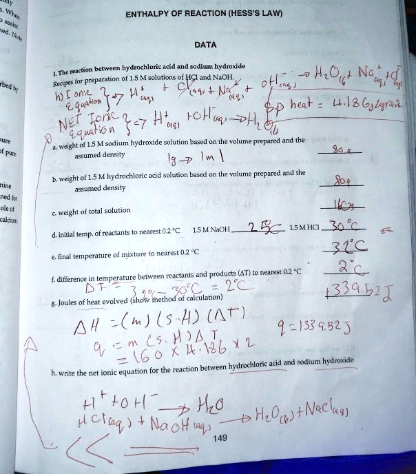 SOLVED ENTHALPY OF REACTION (HESS'S LAW) DATA Macuun behveer