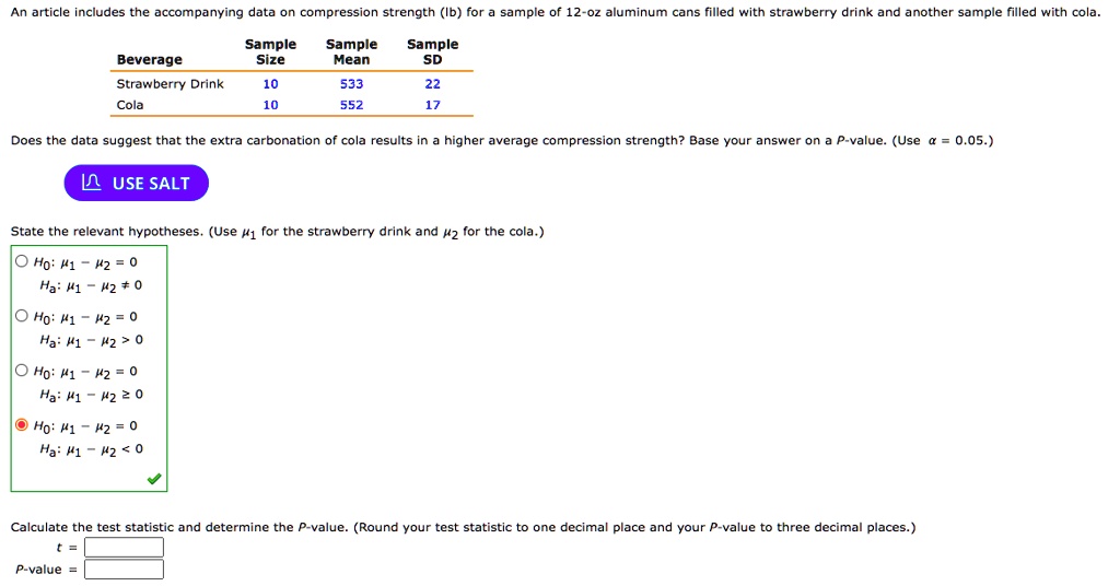 SOLVED: An article includes the accompanying data on compression ...