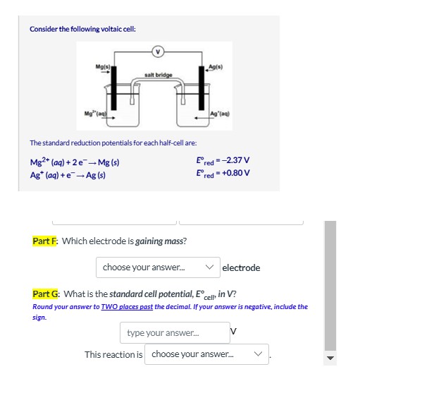 Consider the following voltaic cell: The standard reduction potentials ...