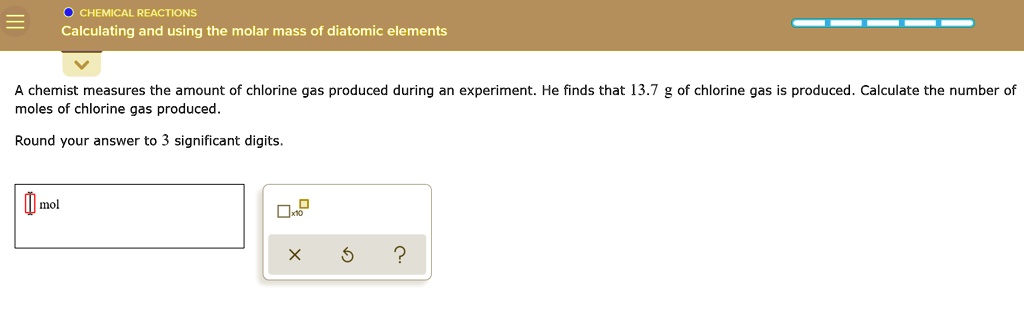 chemical reactions calculating and using the molar mass of diatomic elements
