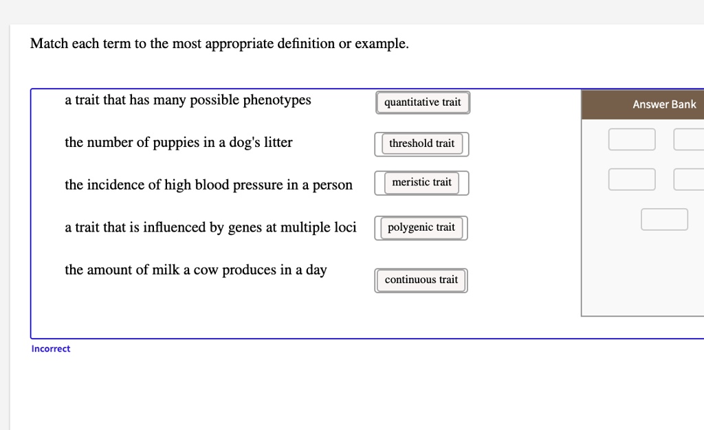 SOLVED Match each term to the most appropriate definition or example