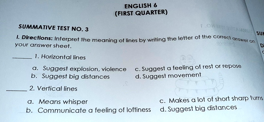 interpret the meaning of lines by writing the letter of the correct ...