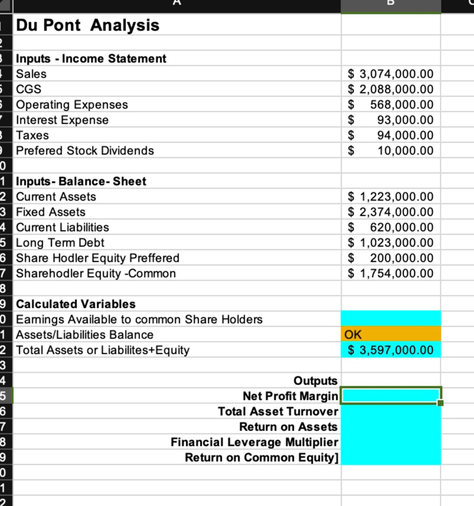 SOLVED: Du Pont Analysis Total Asset Turnover Return on Assets ...