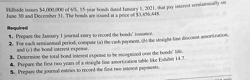 Solved: Hillside Issues 4,000,000 Of 6%,15-year Bonds Dated January 1 