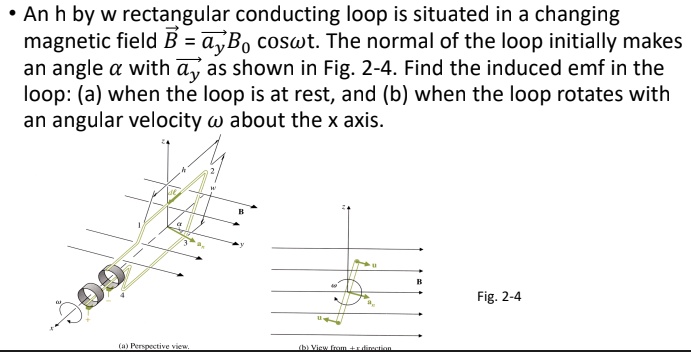 An h by w rectangular conducting loop is situated in a changing ...