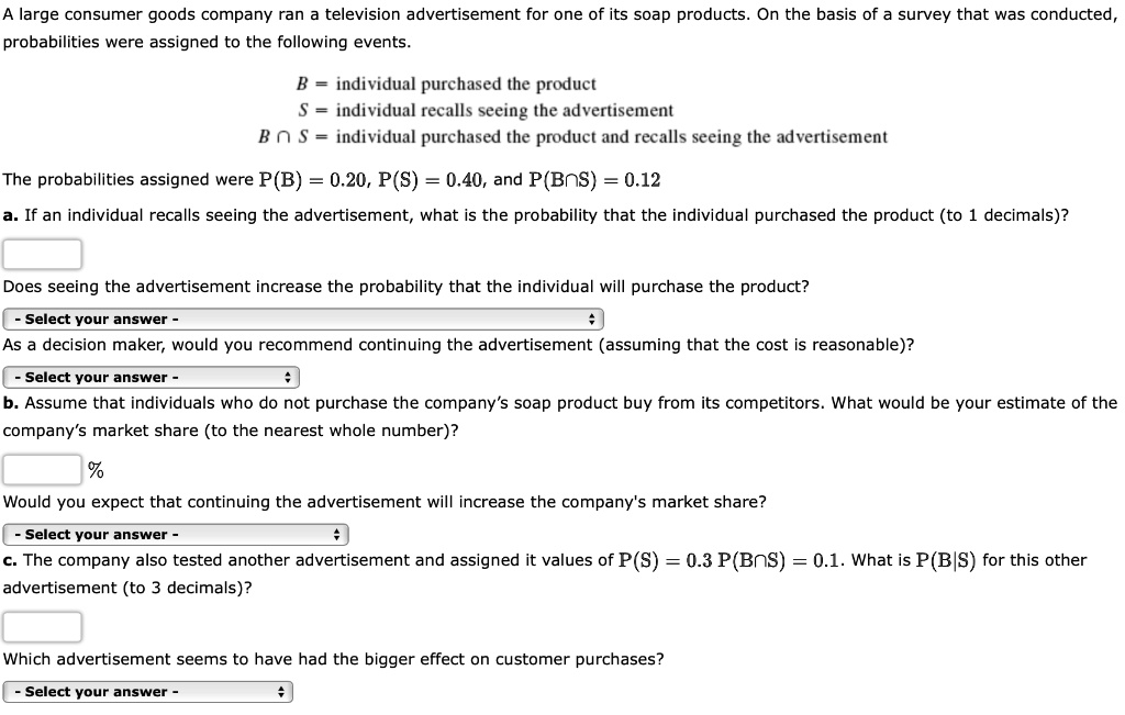 SOLVED: A Large Consumer Goods Company Ran A Television Advertisement ...