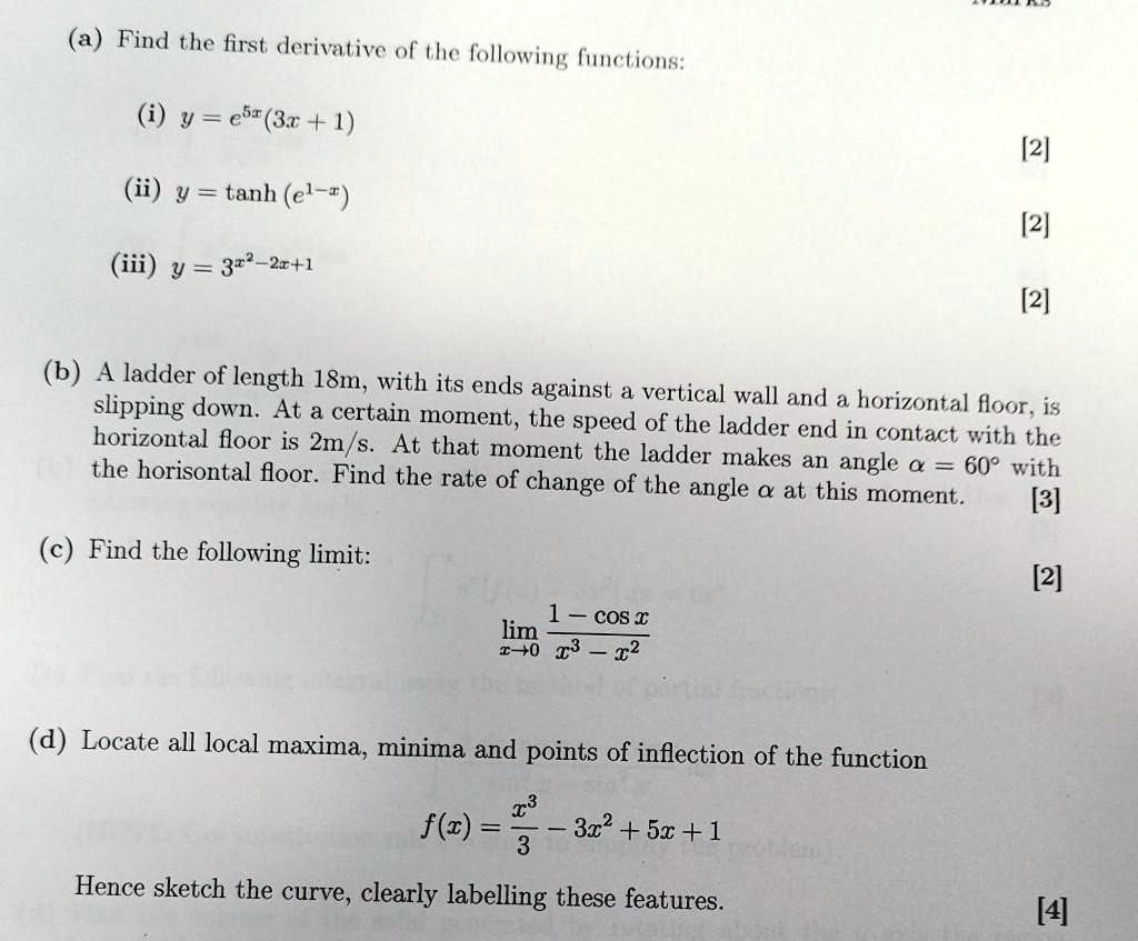 Solved A Find The First Derivative Of The Followings Functions I J A 51 31 41 2 Ii Y Tanh El I 2 Iii Y 31 2t 1 2 B A Ladder